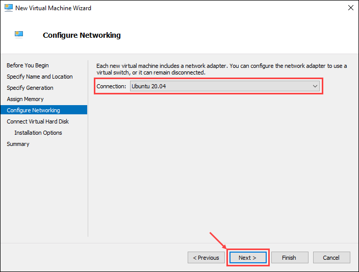 Configure virtual machine network connection