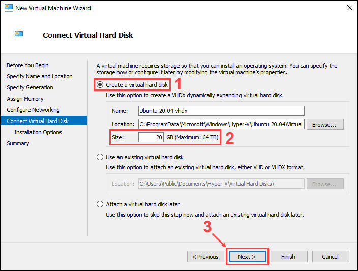 Set virtual machine hard disk space