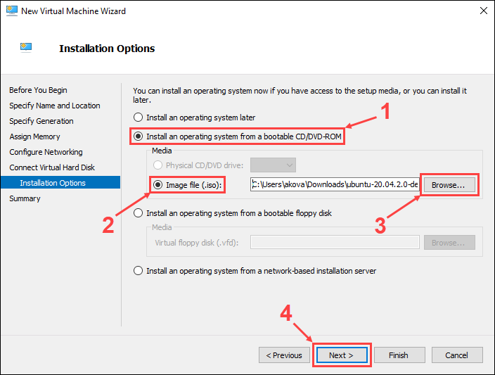 Select an image to install the new operating system from