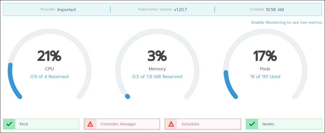 The classic cluster dashboard in Rancher
