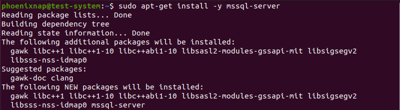 The SQL Server installation starts by resolving dependencies