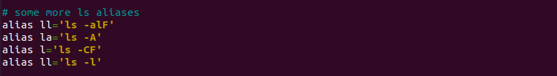 Adding the new ll command alias in the bashrc file