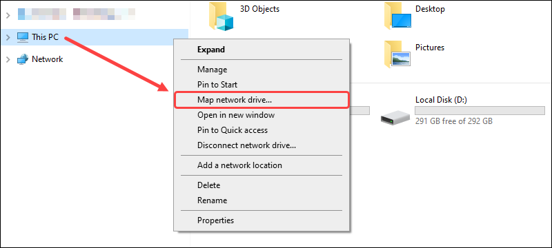 Map network drive in Windows Explorer