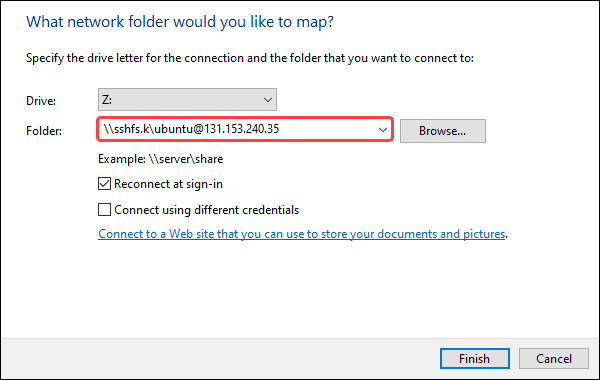 Mapping network folder using sshfs