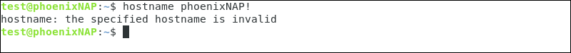 The error message when setting a hostname with special characters