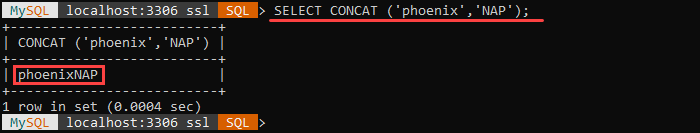 An example of the CONCAT string function.