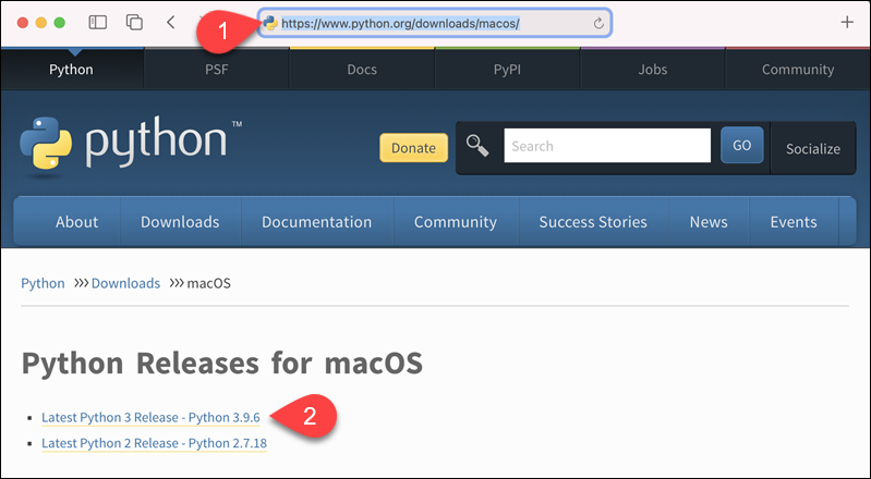 Downloading the Python installer for macOS from the official website