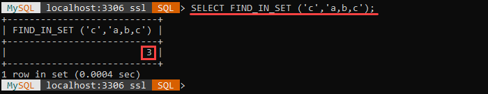 An example of the FIND_IN_SET string function.