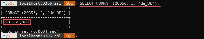 An example of the FORMAT string function.
