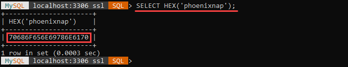 An example of the HEX string function.