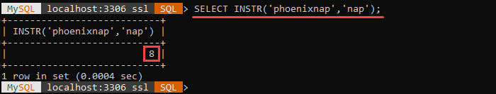 An example of the INSTR string function.
