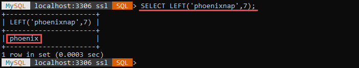 An example of the LEFT string function.
