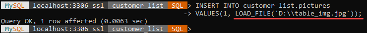 An example of the LOAD_FILE string function.