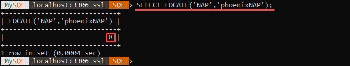 An example of the LOCATE string function.