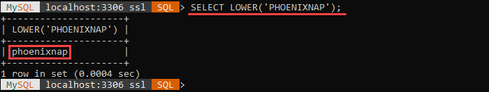 An example of the LOWER string function.
