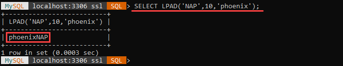 An example of the LPAD string function.