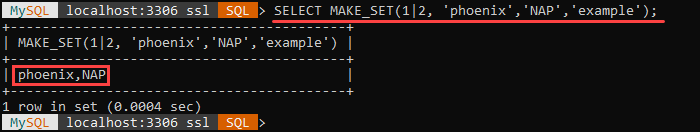 An example of the MAKE_SET string function.