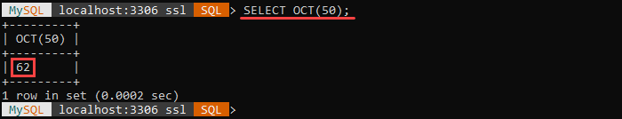 An example of the OCT string function.