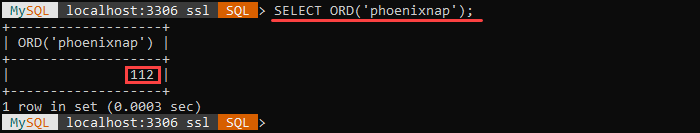 An example of the ORD string function.