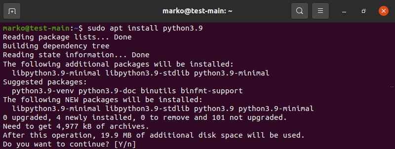 Installing Python 3.9 in Ubuntu with apt