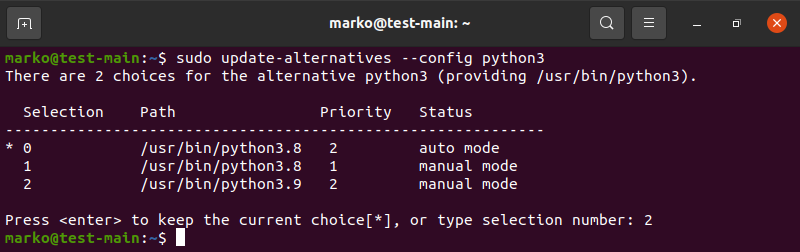 Configuring update-alternatives for Python 3 in Ubuntu