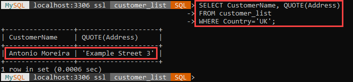 An example of the QUOTE string function.