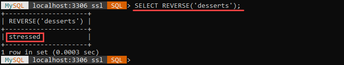 An example of the REVERSE string function.