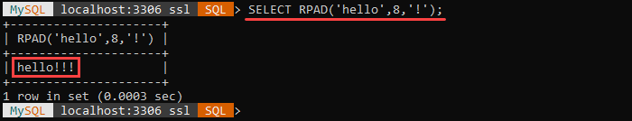 An example of the RPAD string function.
