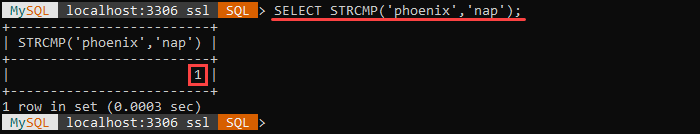 An example of the STRCMP string function.