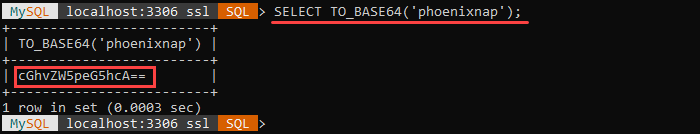 An example of the TO_BASE64 string function.