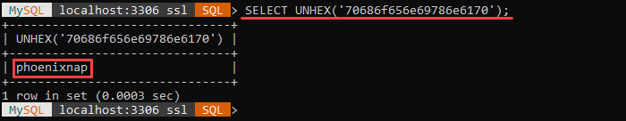 An example of the UNHEX string function.