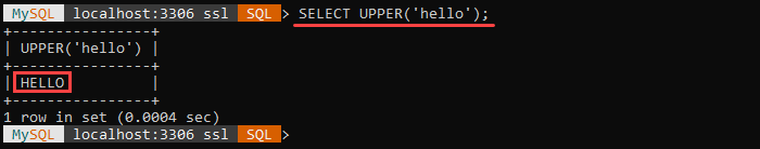An example of the UPPER string function.