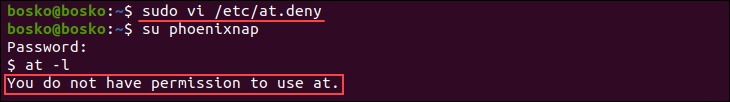 Restricting user access to the at command.