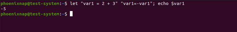 Performing a unary minus operation using bash let 