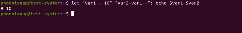 Performing a post-decrement operation using the bash let command