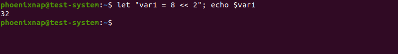 Performing a bit shift left using bash let