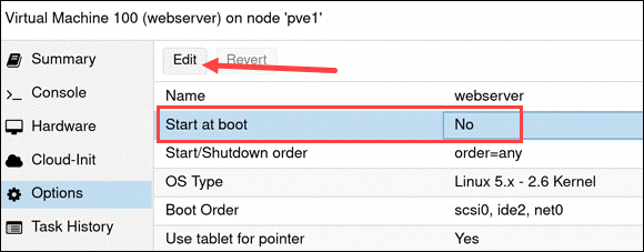 Change start at boot option.