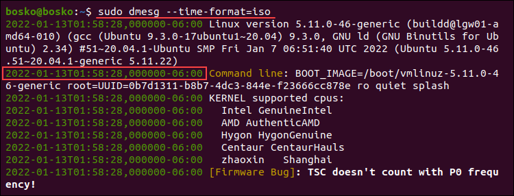 Changing the format of dmesg timestamps.