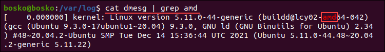 Reading the dmesg log file using the cat command.