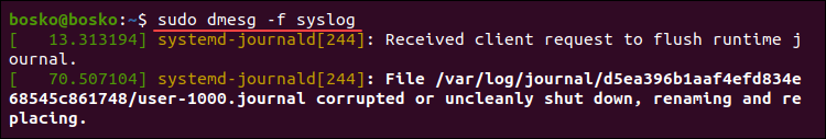 Showing log messages from a single facility in dmesg output.