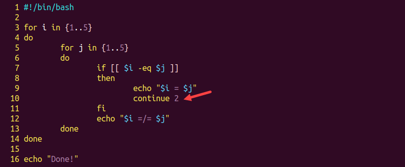 nested_continue.sh script