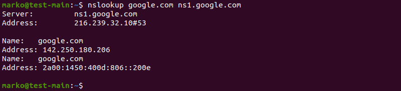 Viewing information about a specific name server for a domain.