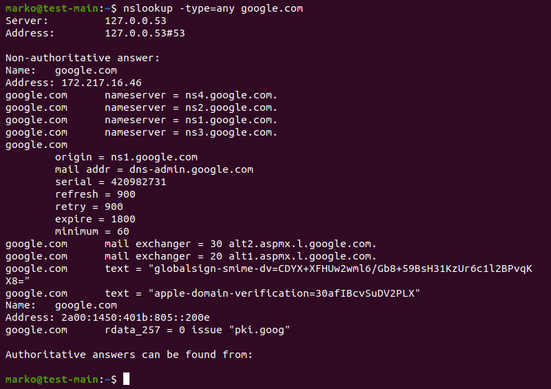Viewing all available DNS records for a domain.