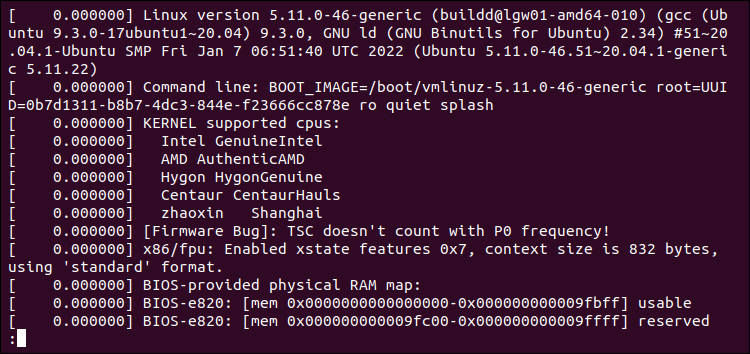 Piping dmesg into less for easier navigation.