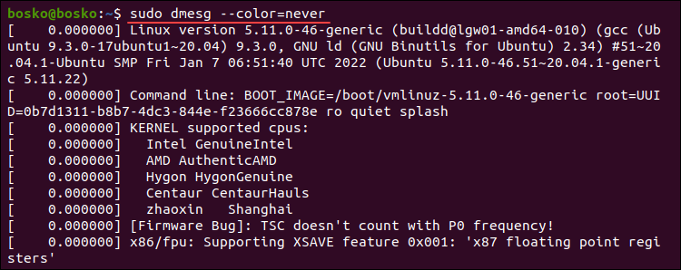 Removing color from dmesg output.