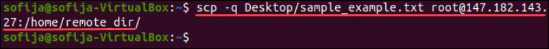 Copy a file using the scp command in quiet mode.