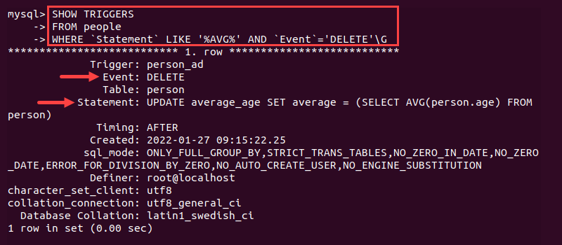 show triggers and operator
