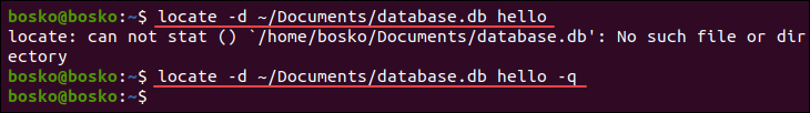 Suppressing errors when searching with locate.
