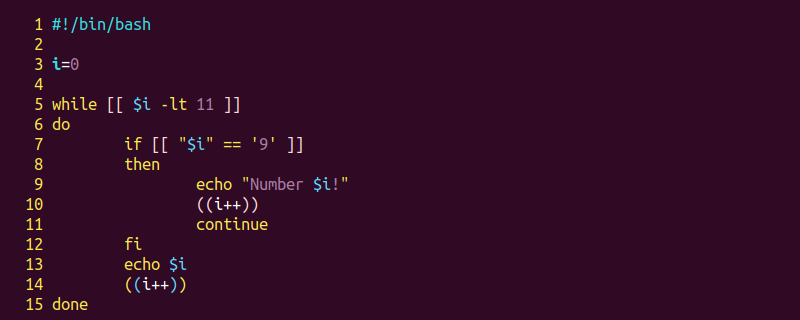 while_continue.sh bash script code