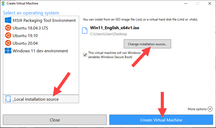 Creating a virtual machine using an ISO file.